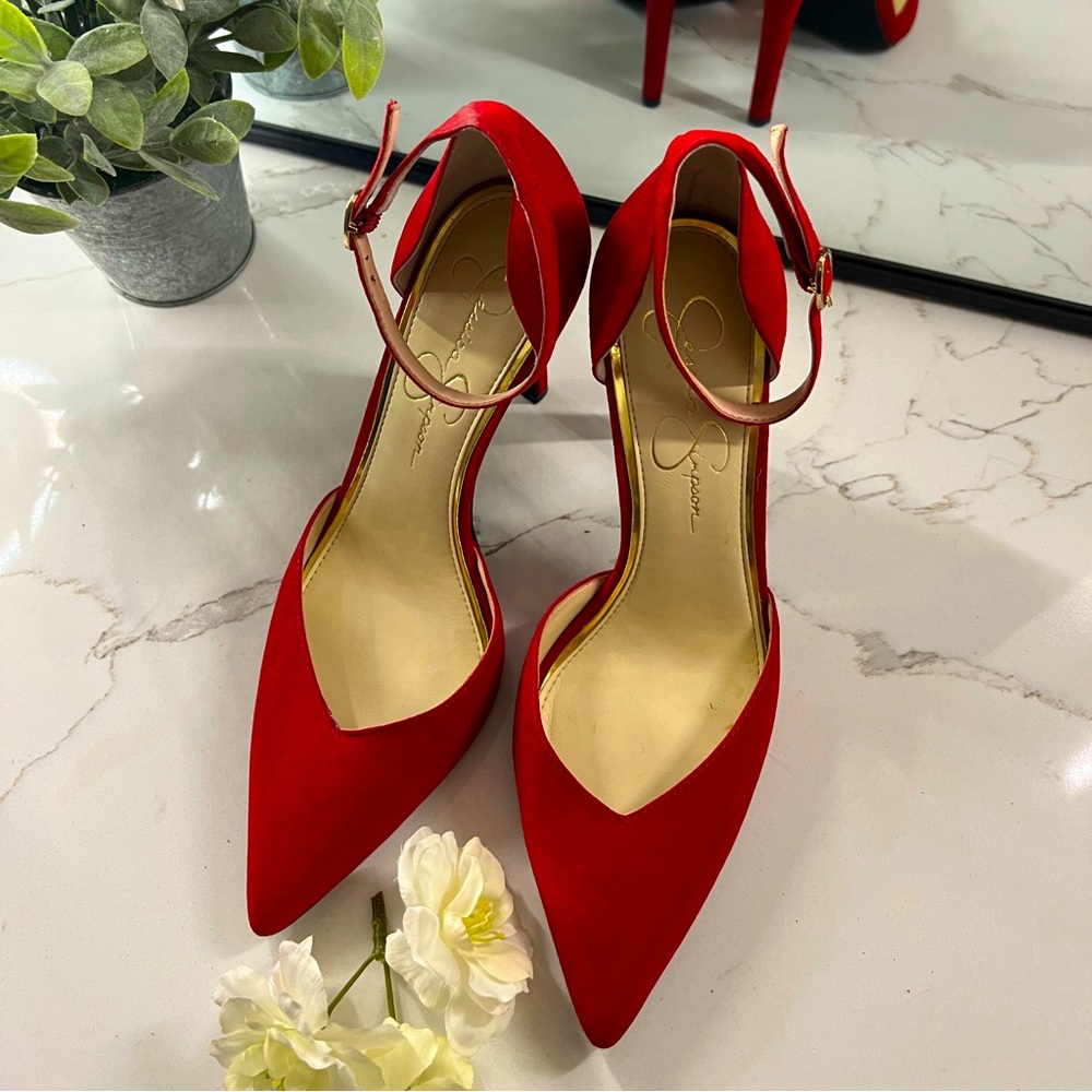 Red Jessica Simpson heels size 7.5, worn once.